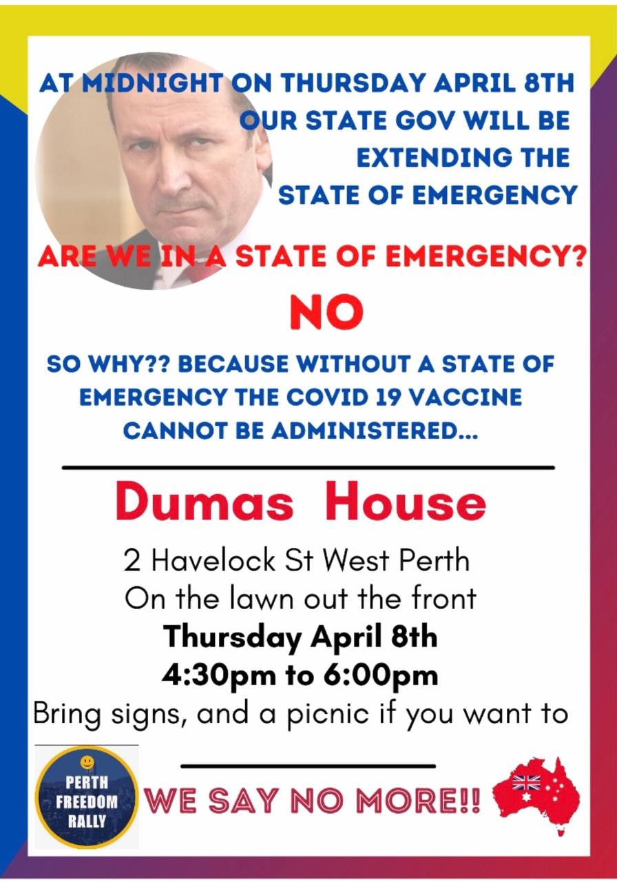 Perth Protest, Dumas House, 8 April 2021